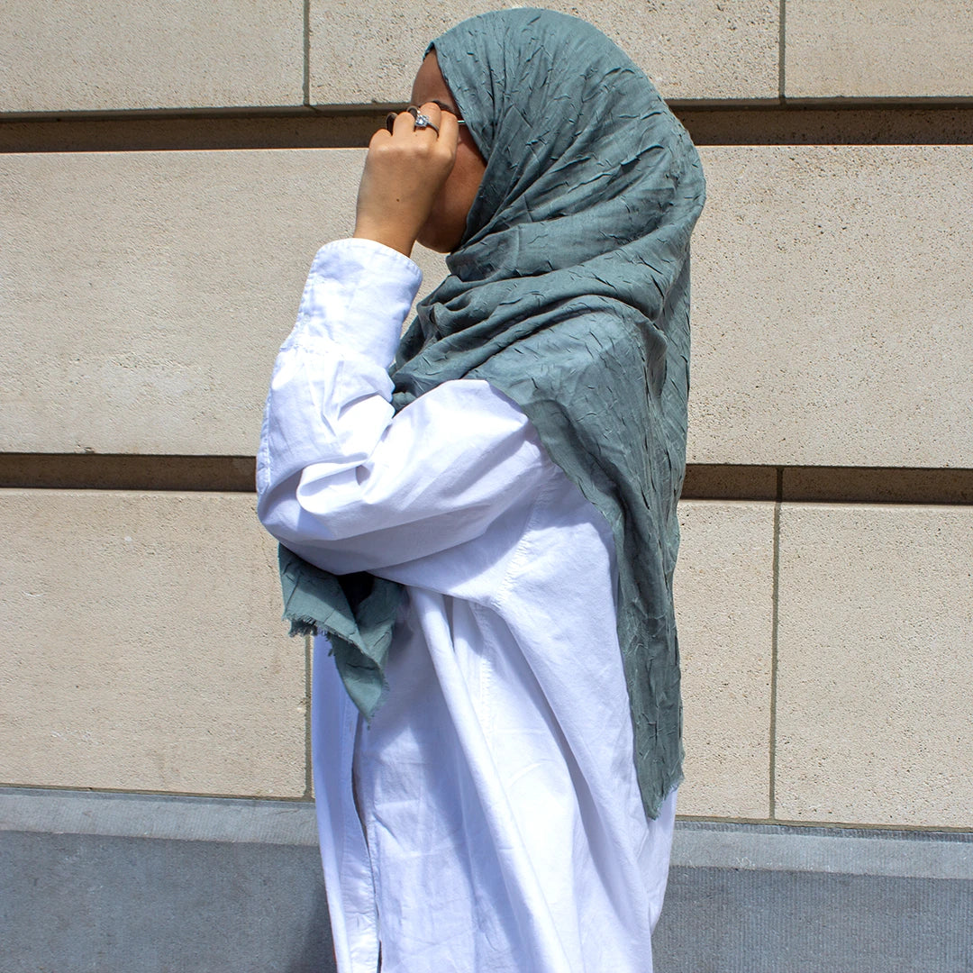 HIJAB EFFET FROISSÉ GRIS VERT