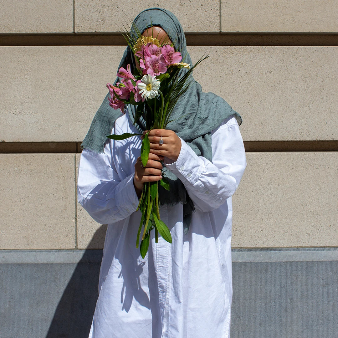 HIJAB EFFET FROISSÉ GRIS VERT